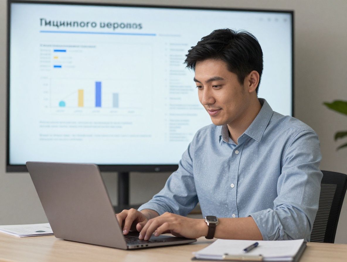 Человек изучает алгоритмы машинного обучения на ноутбуке в современной библиотеке с графиками на экране